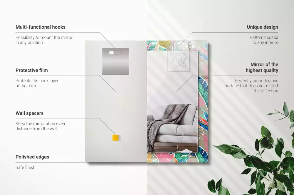 Miroir décoratif rectangulaire Fleurs et feuilles