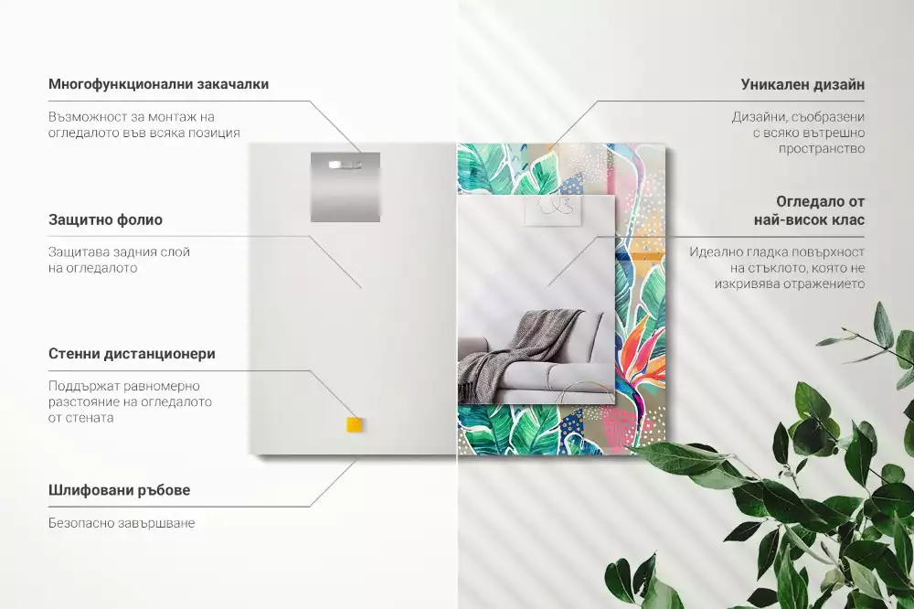 Miroir décoratif rectangulaire Fleurs et feuilles