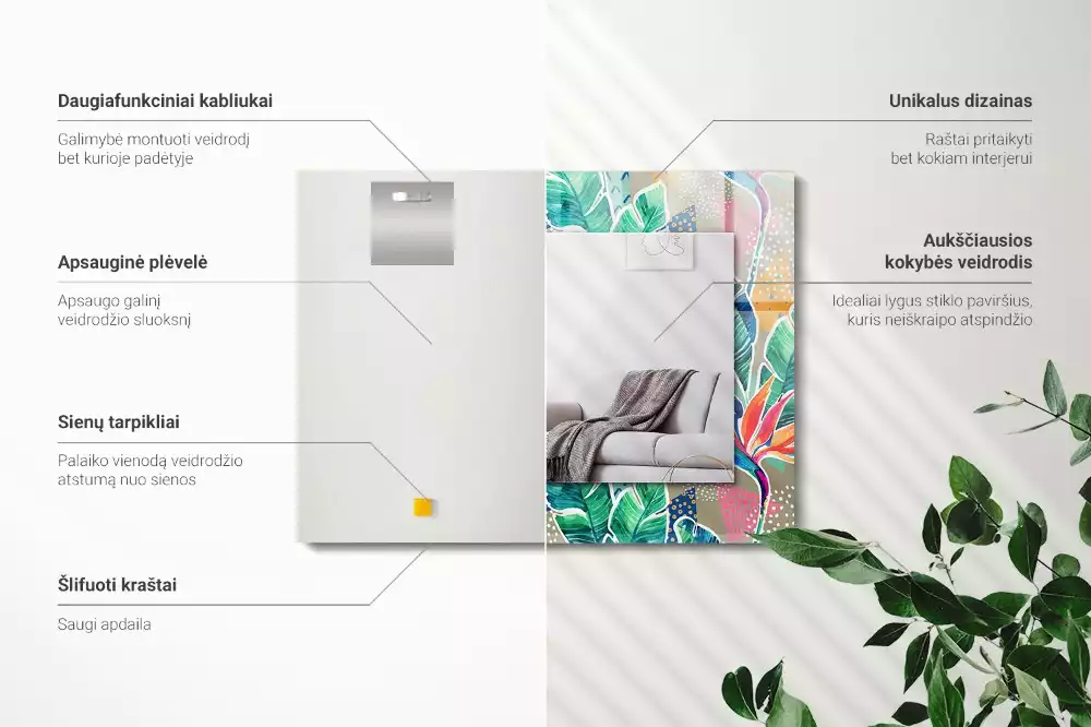 Miroir décoratif rectangulaire Fleurs et feuilles