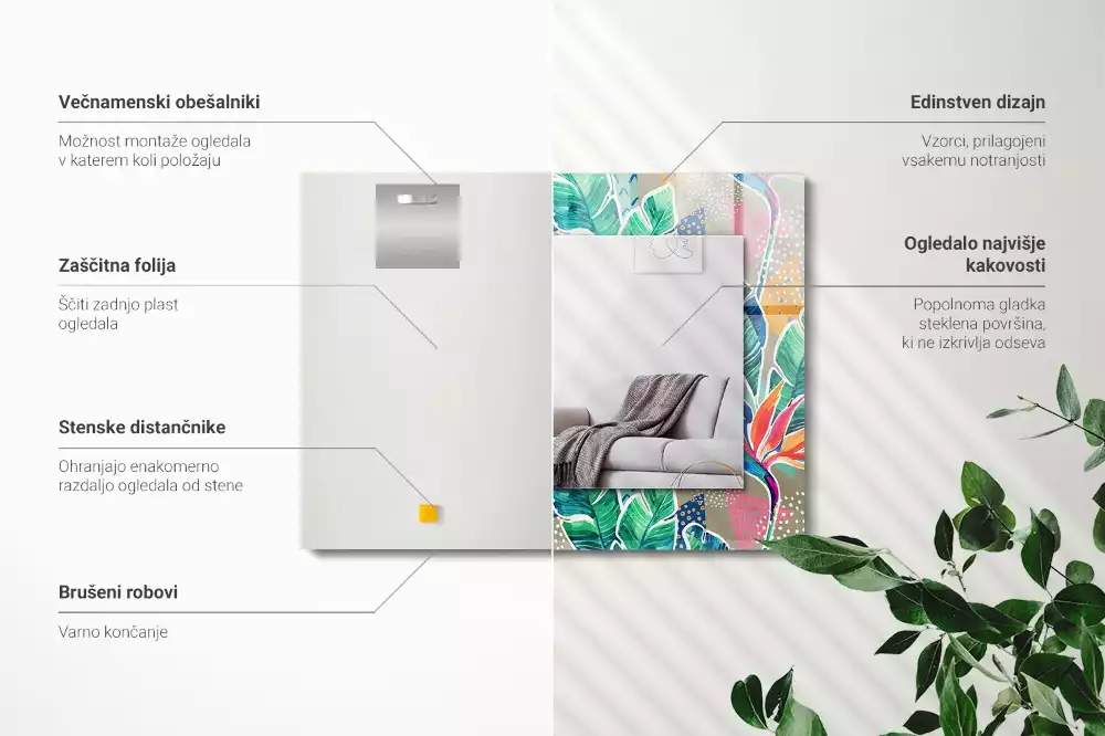 Miroir décoratif rectangulaire Fleurs et feuilles