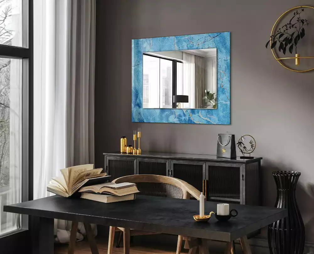 Miroir avec imprimé rectangulaire Motif marbre bleu