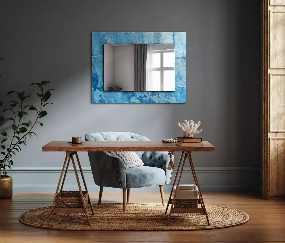 Miroir avec imprimé rectangulaire Motif marbre bleu