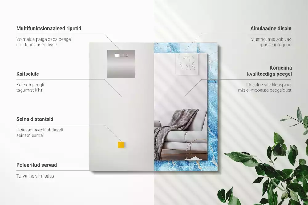 Miroir avec imprimé rectangulaire Motif marbre bleu