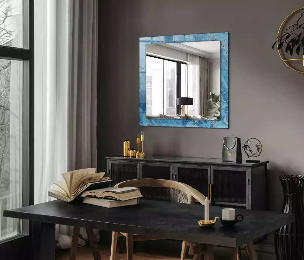 Miroir avec imprimé rectangulaire Motif marbre bleu