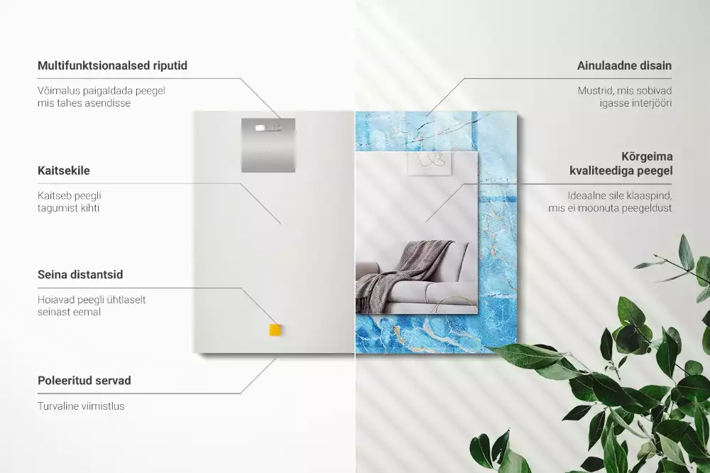 Miroir avec imprimé rectangulaire Motif marbre bleu