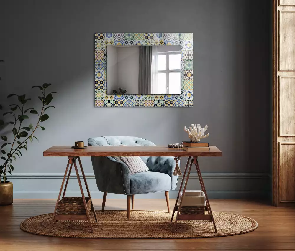 Miroir avec imprimé décoratif rectangulaire Motifs carrelés colorés