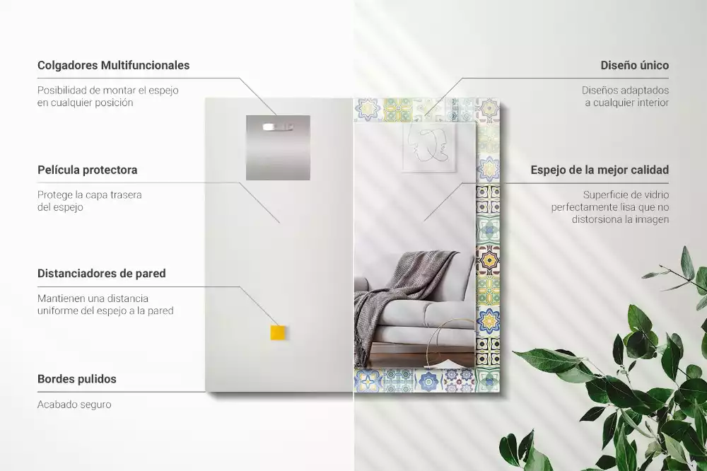 Miroir avec imprimé décoratif rectangulaire Motifs carrelés colorés