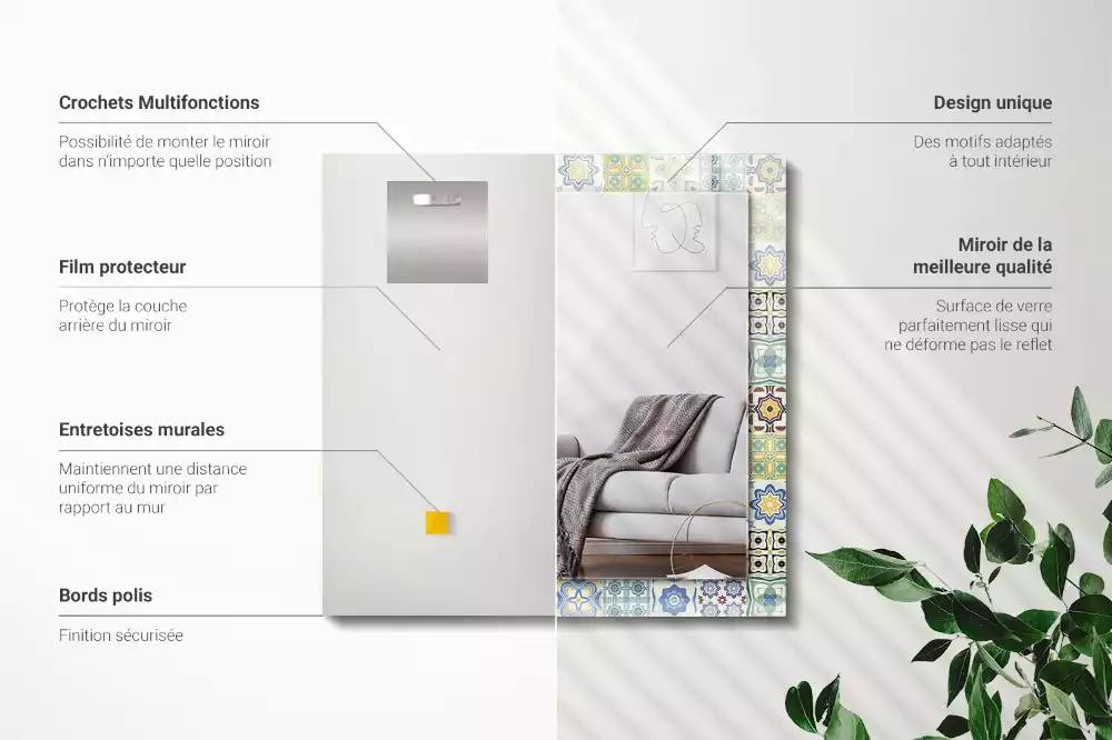 Miroir avec imprimé décoratif rectangulaire Motifs carrelés colorés