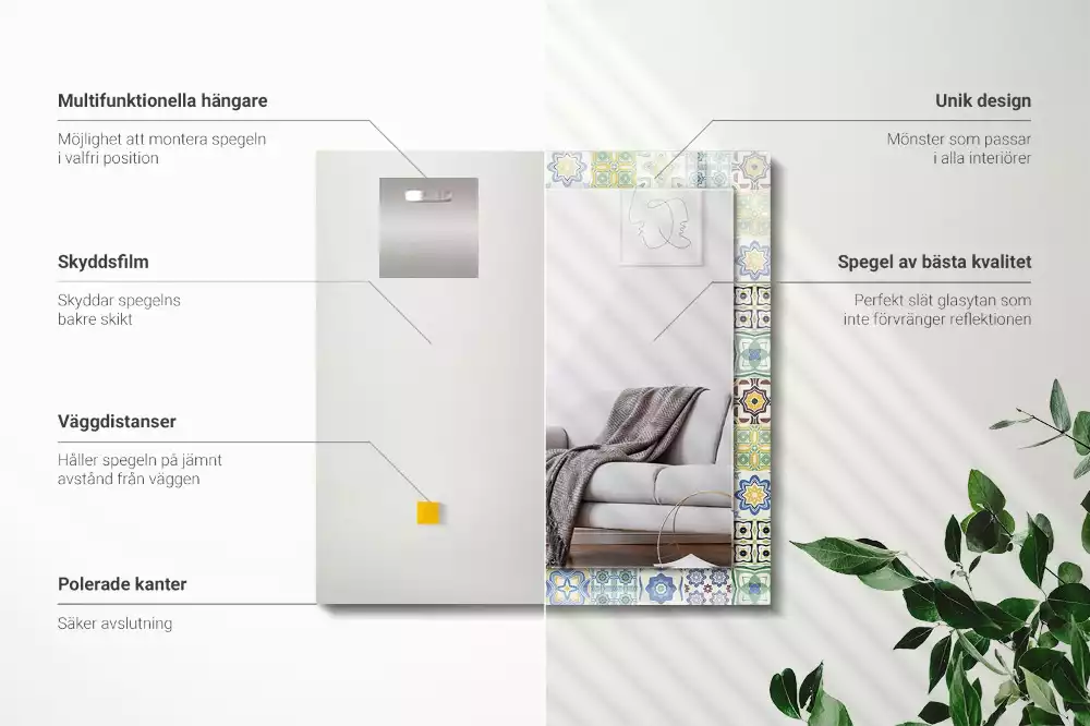 Miroir avec imprimé décoratif rectangulaire Motifs carrelés colorés