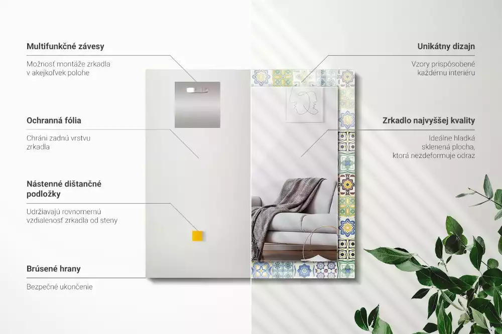 Miroir avec imprimé décoratif rectangulaire Motifs carrelés colorés