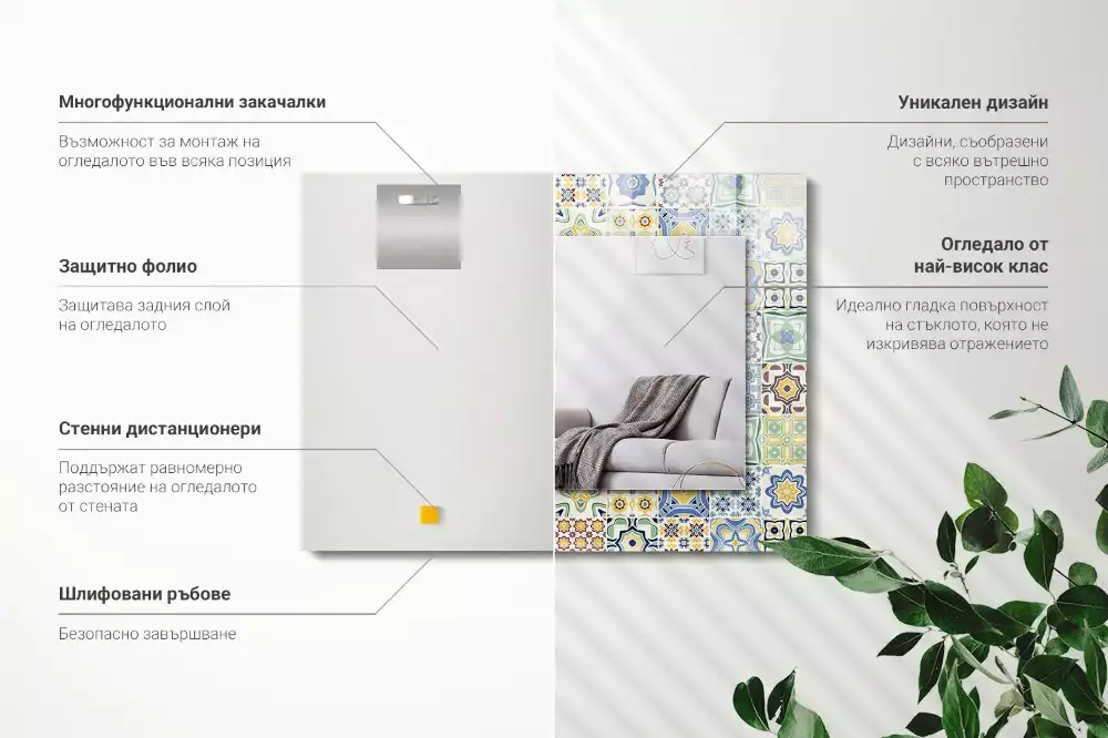 Miroir avec imprimé décoratif rectangulaire Motifs carrelés colorés