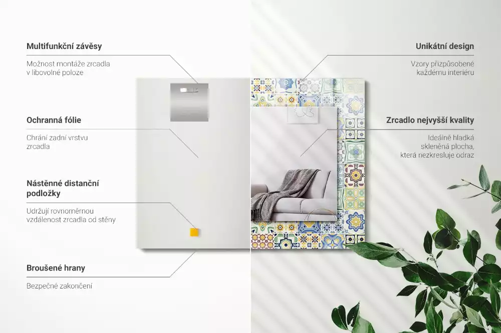 Miroir avec imprimé décoratif rectangulaire Motifs carrelés colorés