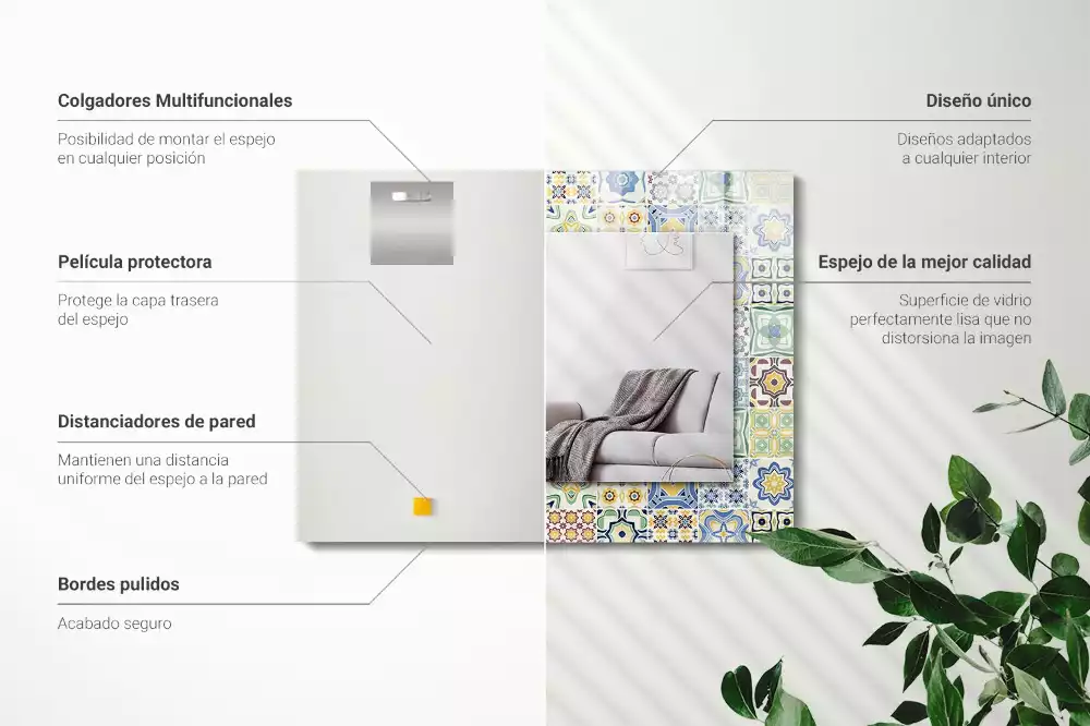 Miroir avec imprimé décoratif rectangulaire Motifs carrelés colorés