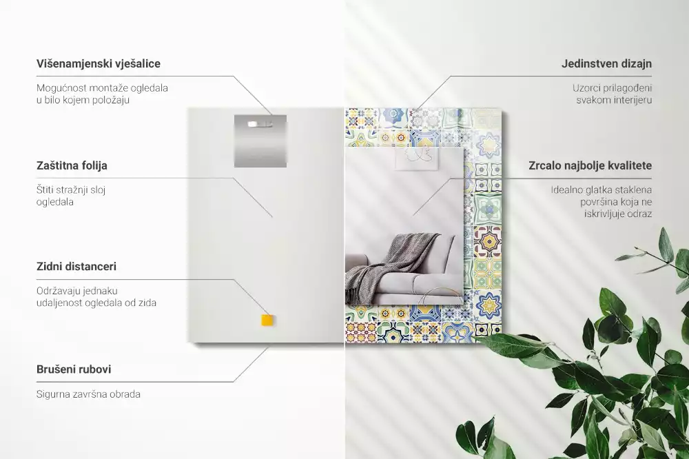 Miroir avec imprimé décoratif rectangulaire Motifs carrelés colorés