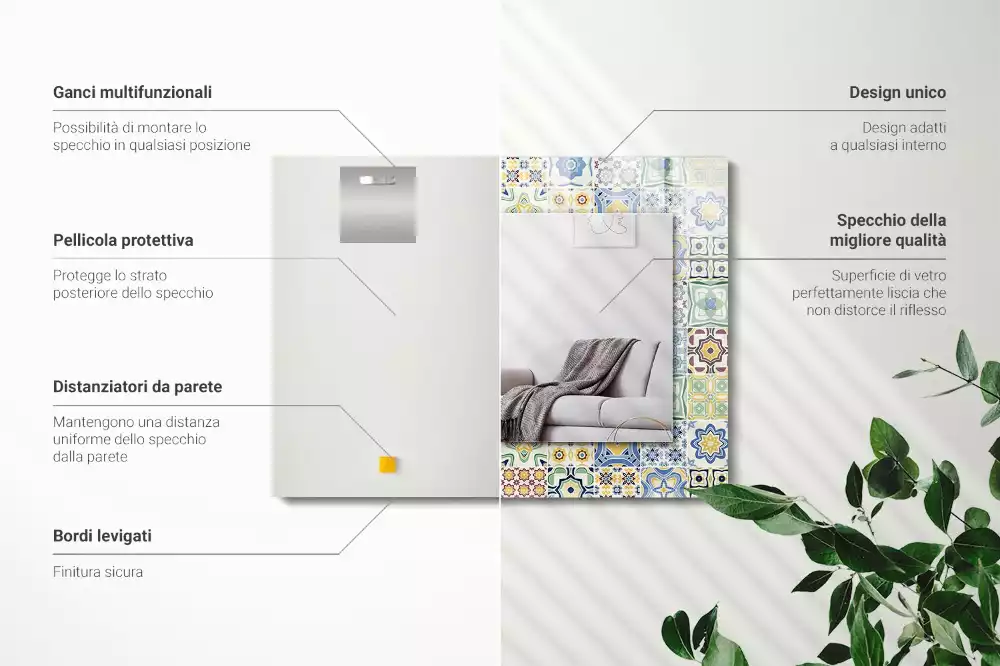 Miroir avec imprimé décoratif rectangulaire Motifs carrelés colorés