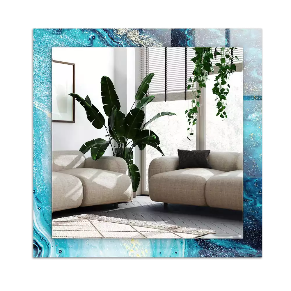 Miroir avec imprimé rectangulaire Art abstrait bleu