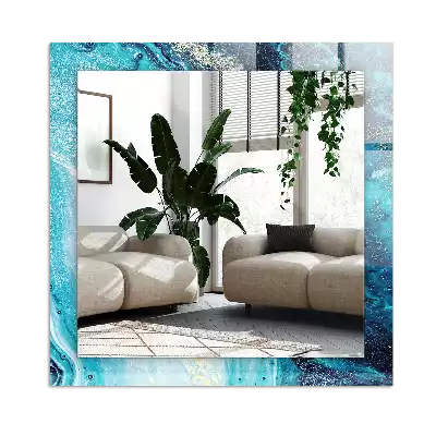Miroir avec imprimé rectangulaire Art abstrait bleu