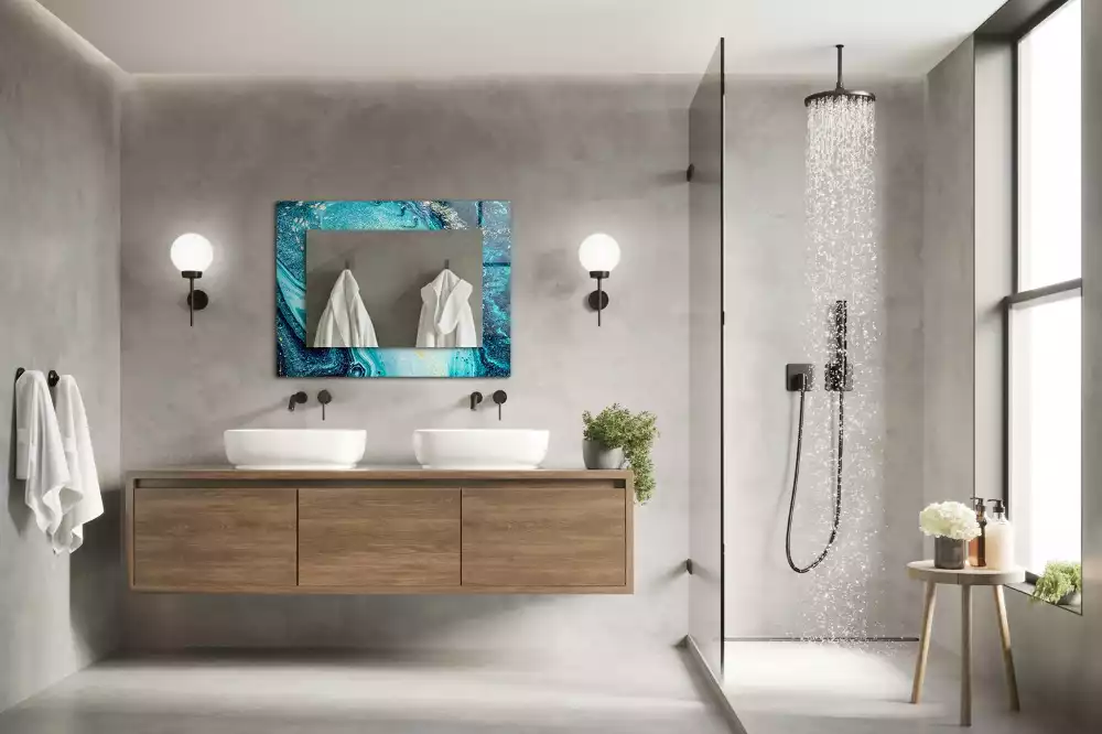 Miroir avec imprimé rectangulaire Art abstrait bleu