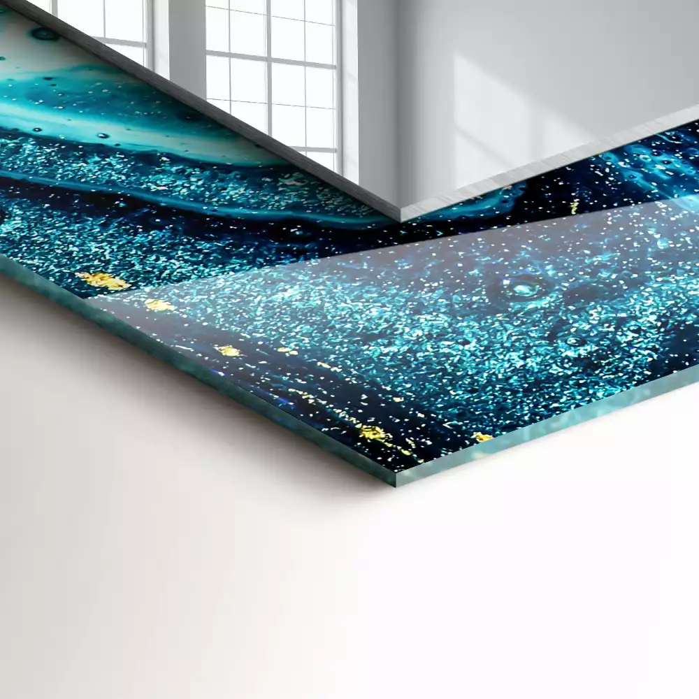 Miroir avec imprimé rectangulaire Art abstrait bleu