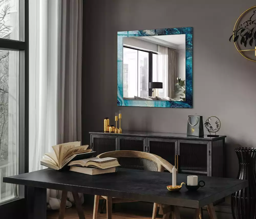 Miroir avec imprimé rectangulaire Art abstrait bleu