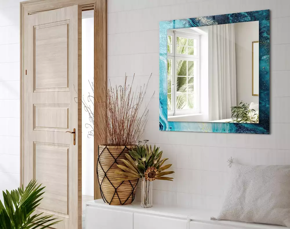 Miroir avec imprimé rectangulaire Art abstrait bleu