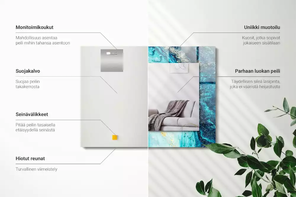 Miroir avec imprimé rectangulaire Art abstrait bleu