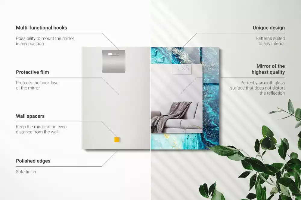 Miroir avec imprimé rectangulaire Art abstrait bleu