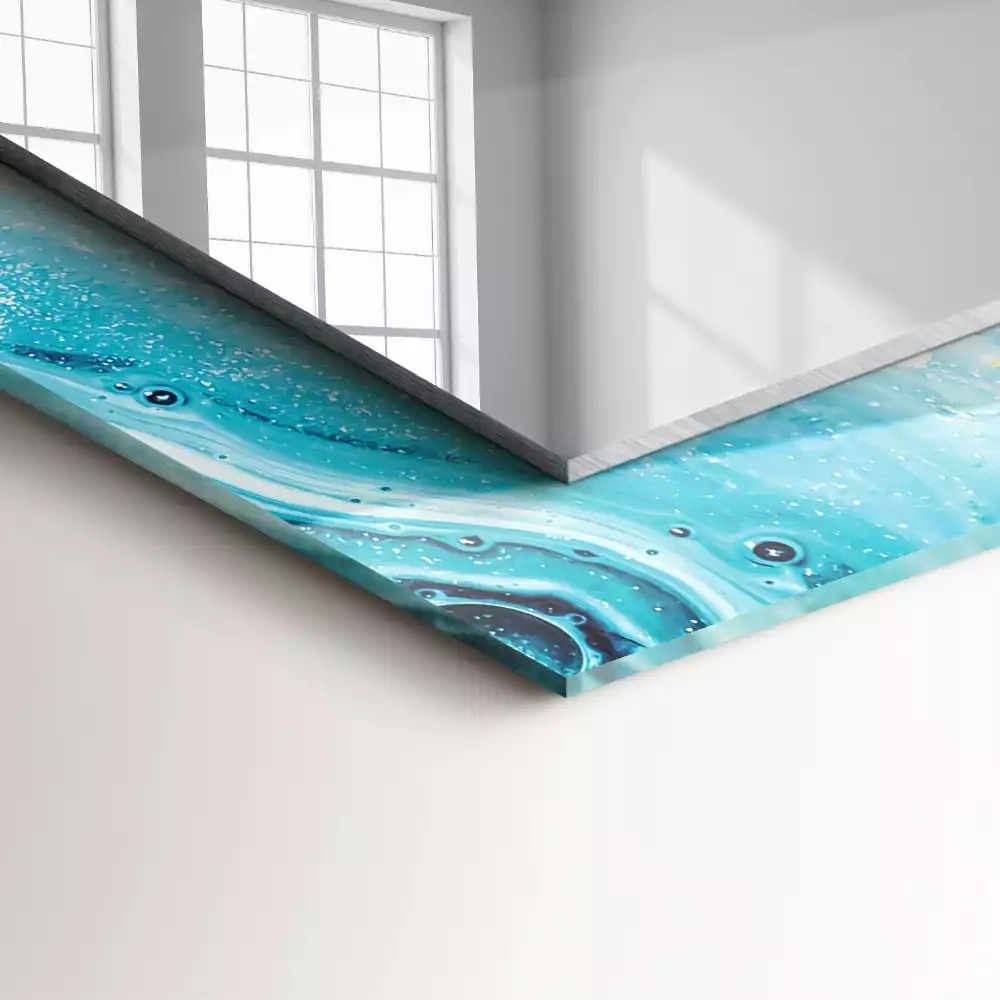 Miroir avec imprimé rectangulaire Art abstrait bleu