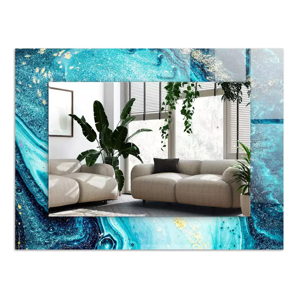 Miroir avec imprimé rectangulaire Art abstrait bleu