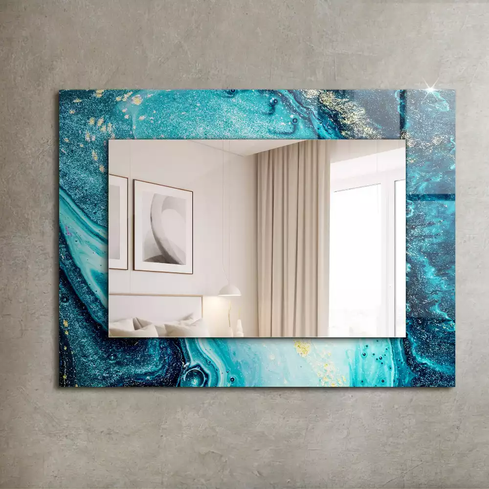 Miroir avec imprimé rectangulaire Art abstrait bleu