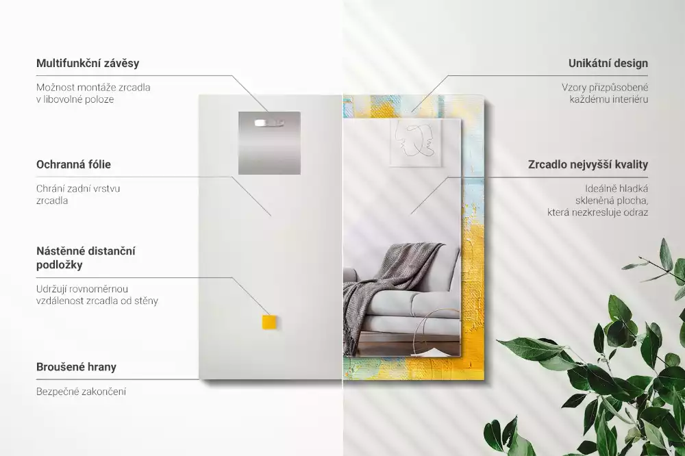 Miroir avec imprimé décoratif rectangulaire Peinture à l’huile abstraite