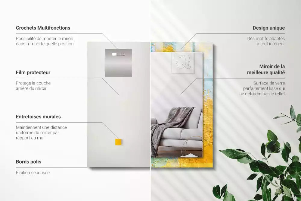 Miroir avec imprimé décoratif rectangulaire Peinture à l’huile abstraite