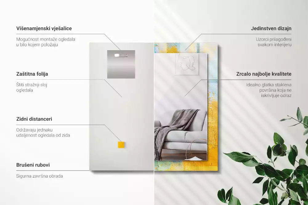 Miroir avec imprimé décoratif rectangulaire Peinture à l’huile abstraite