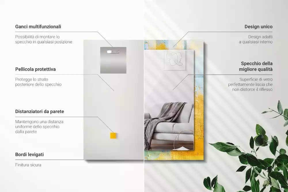 Miroir avec imprimé décoratif rectangulaire Peinture à l’huile abstraite