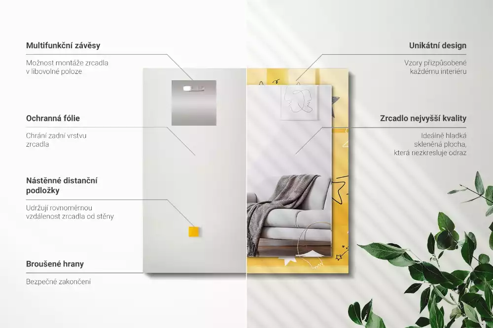 Miroir avec imprimé rectangulaire Dessins de différentes étoiles