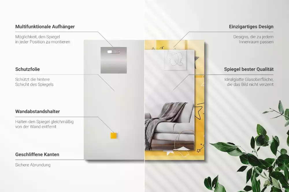 Miroir avec imprimé rectangulaire Dessins de différentes étoiles