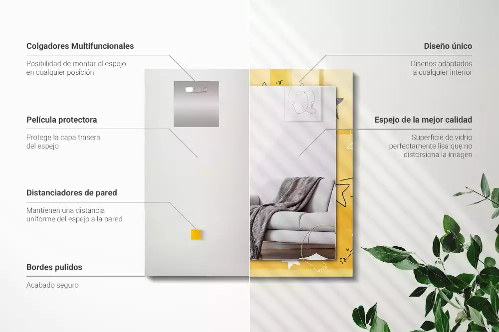 Miroir avec imprimé rectangulaire Dessins de différentes étoiles