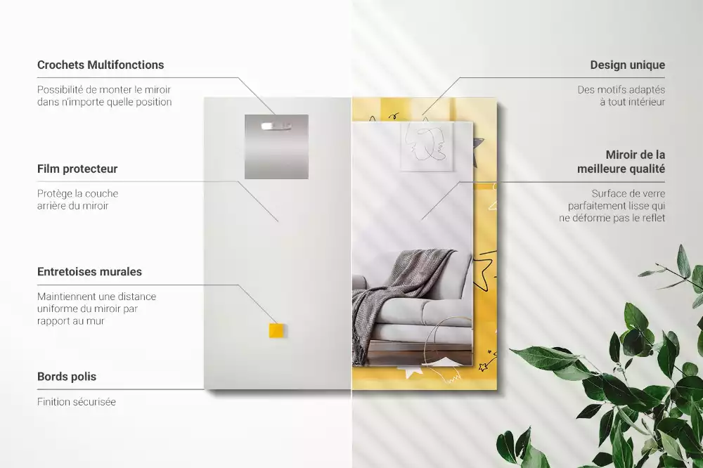 Miroir avec imprimé rectangulaire Dessins de différentes étoiles