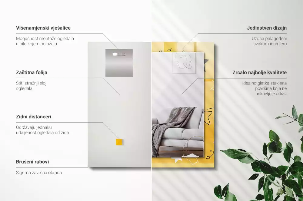 Miroir avec imprimé rectangulaire Dessins de différentes étoiles