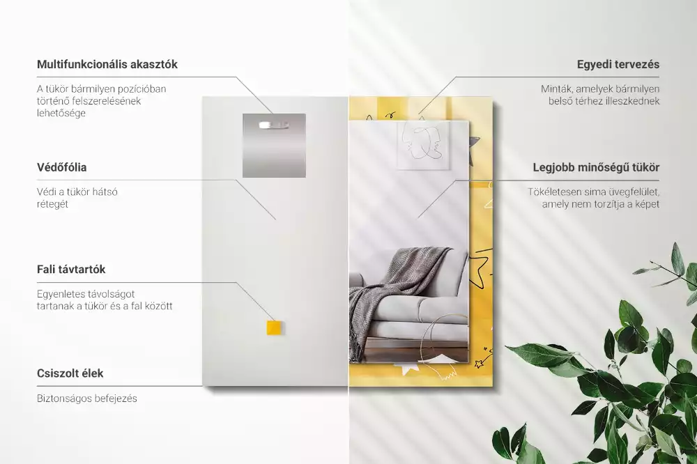 Miroir avec imprimé rectangulaire Dessins de différentes étoiles