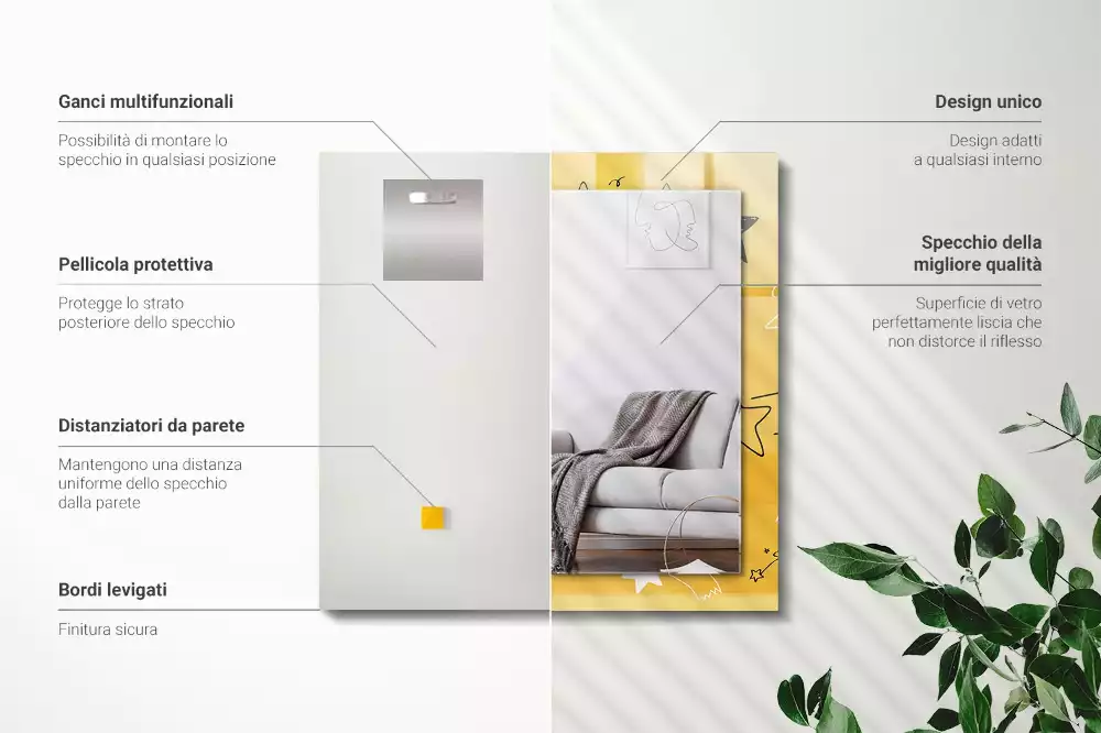 Miroir avec imprimé rectangulaire Dessins de différentes étoiles