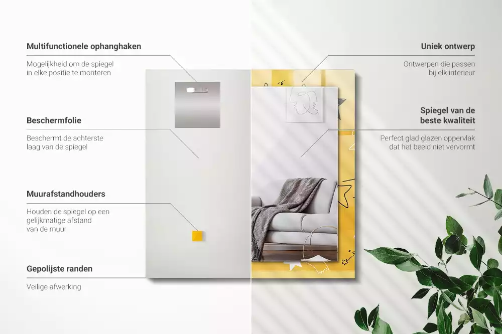 Miroir avec imprimé rectangulaire Dessins de différentes étoiles