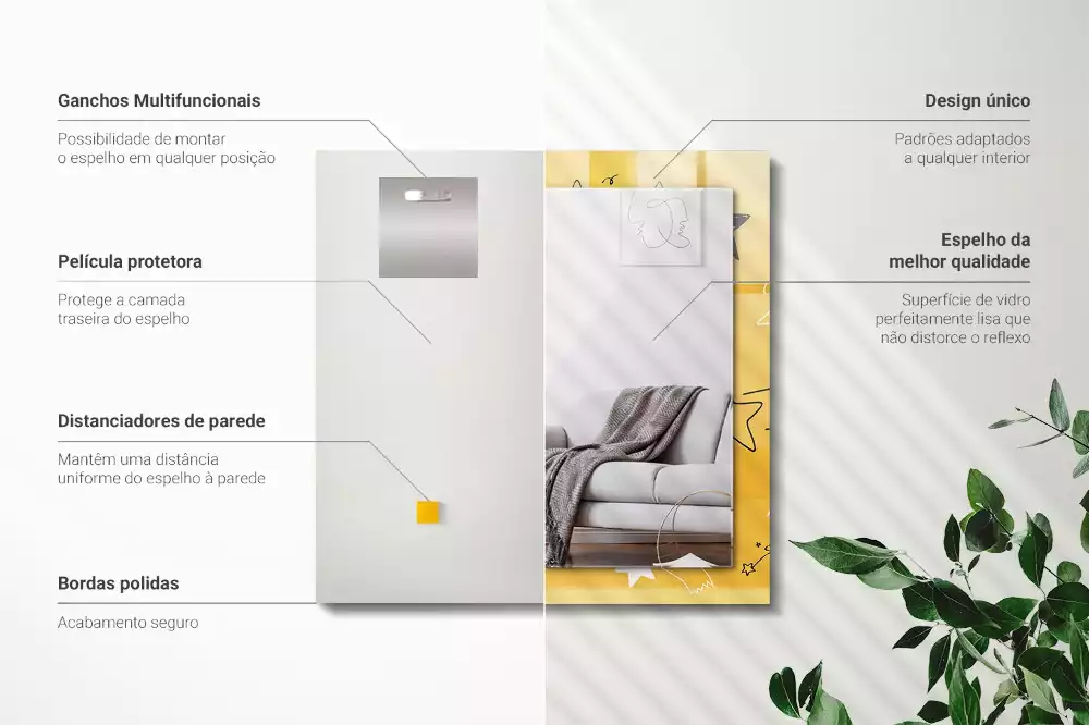 Miroir avec imprimé rectangulaire Dessins de différentes étoiles