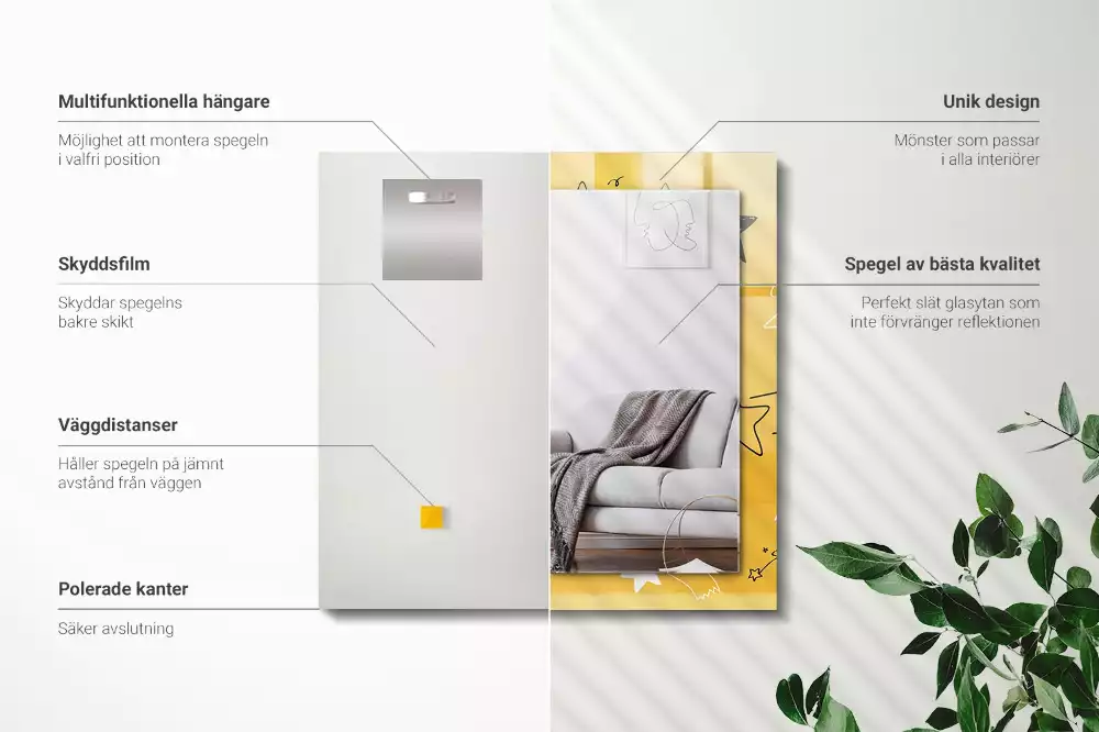 Miroir avec imprimé rectangulaire Dessins de différentes étoiles