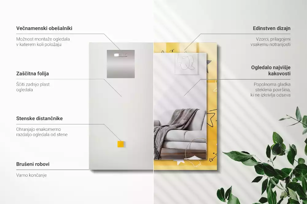 Miroir avec imprimé rectangulaire Dessins de différentes étoiles