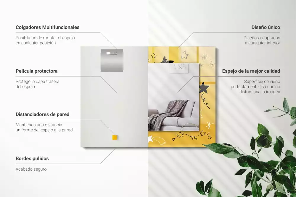 Miroir avec imprimé rectangulaire Dessins de différentes étoiles