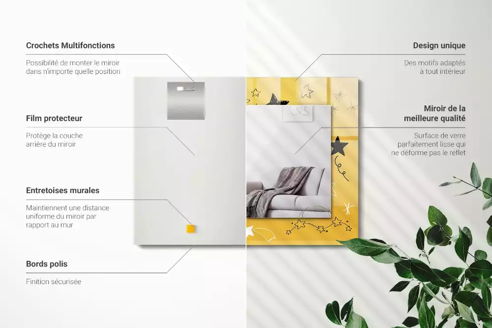 Miroir avec imprimé rectangulaire Dessins de différentes étoiles