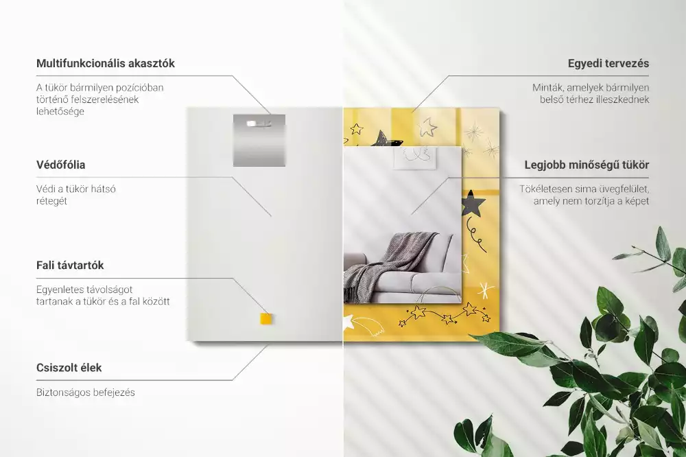 Miroir avec imprimé rectangulaire Dessins de différentes étoiles