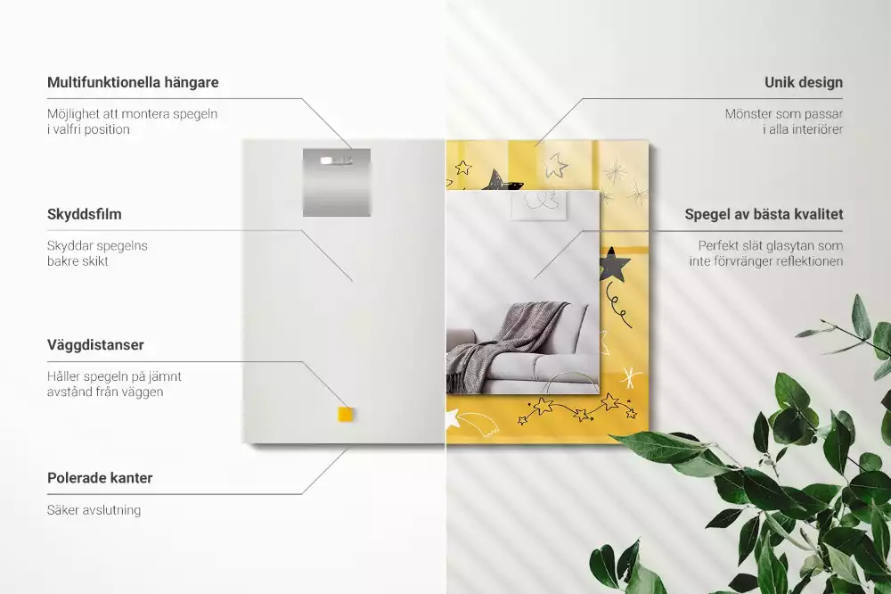 Miroir avec imprimé rectangulaire Dessins de différentes étoiles