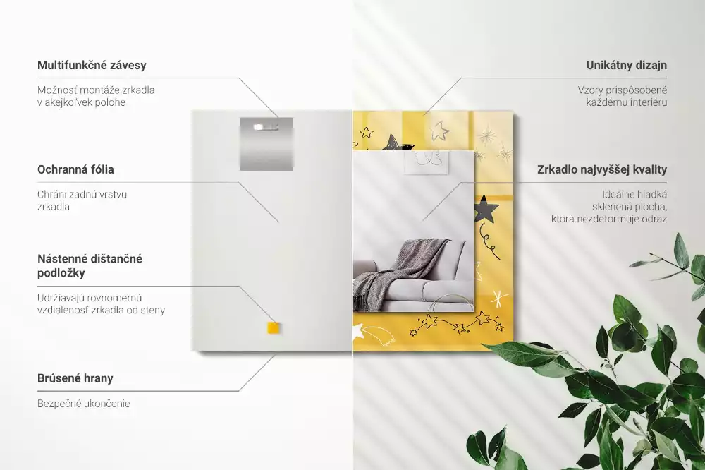 Miroir avec imprimé rectangulaire Dessins de différentes étoiles